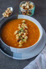 Creamy pumpkin soup with pumpkin seeds