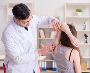 Obraz premium Doctor checking patients joint flexibility