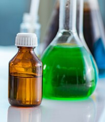 Various chemical solutions in the lab