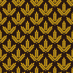 Vector seamless pattern with ears of wheat on dark brown background; for wrapping paper, packaging, fabric, textile. - 409593118