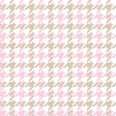Houndstooth pattern spring summer in pink, beige, white. Seamless dog tooth classic vector check pastel background for coat, jacket, skirt, scarf, or other modern Easter holiday fashion textile print.