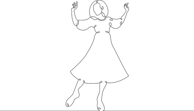 Young dancer ballerina in a costume, stands on pointe shoes. Chef cook in uniform.One continuous drawing line  logo single hand drawn art doodle isolated minimal illustration.