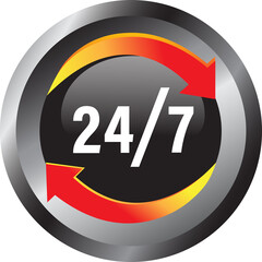 Vector of colorful image of an icon button 24/7 with the arrows.