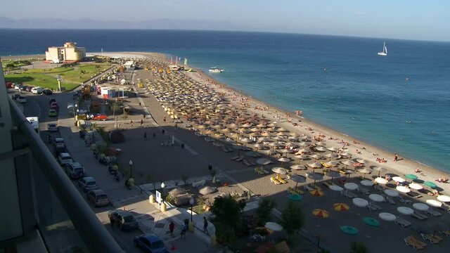 Rhodes Greece : Time-Lapse of the main beach of Rhodes town Mediterranean