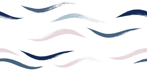Seamless Wave Pattern, Hand drawn water sea modern vector background. Wavy beach brush stroke, curly grunge paint lines, watercolor illustration