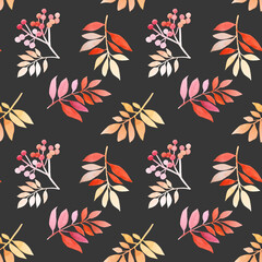 Hand-drawn seamless pattern with multicolored rainbow twigs.twigs and berries .