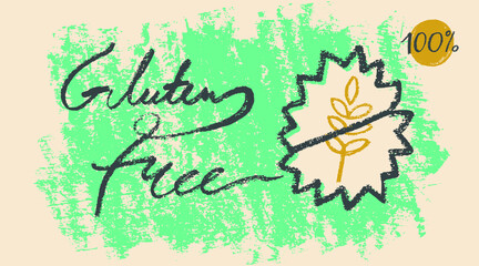 Banner Gluten free icon vector. Hand-drawn label gluten-free 100% guarantee. Healthy eating symbol, stamp with texture effect. Allergen free sign. Emblem for green products label. Bread package design