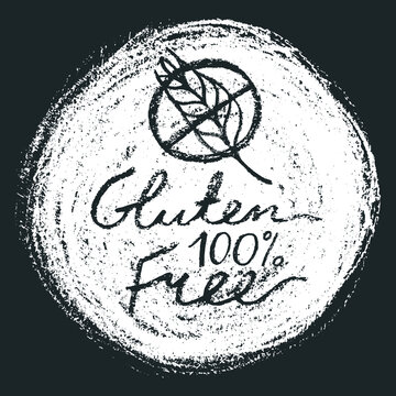 Banner Gluten free icon vector. Hand-drawn label gluten-free 100% guarantee. Healthy eating symbol, stamp with texture effect. Allergen free sign. Emblem for green products label. Bread package design