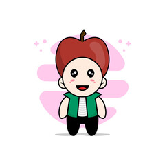 Cute men character wearing apple costume.