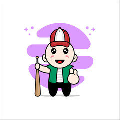 Cute men character wearing baseball costume.