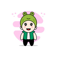 Cute men character wearing frog costume.
