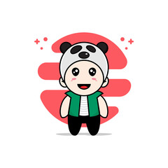 Cute men character wearing panda costume.