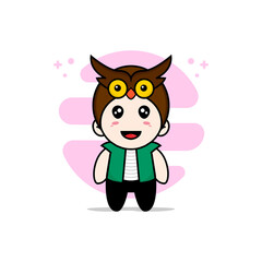 Cute men character wearing owl costume.
