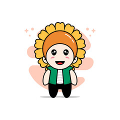 Cute men character wearing sunflower costume.
