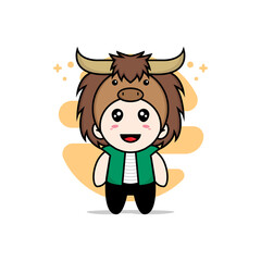 Cute men character wearing bull costume.