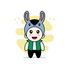 Cute men character wearing llama costume.