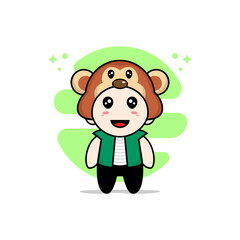 Cute men character wearing monkey costume.