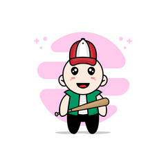 Cute men character design wearing baseball costume.
