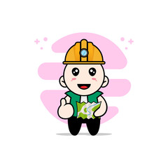 Cute men character wearing construction worker costumes.