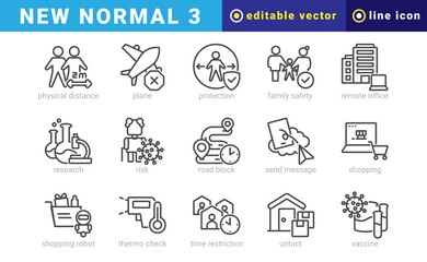 new normal 3, elements of new normality icon set. Outline Style. vector editable icons