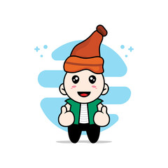 Cute men character wearing warm hat.