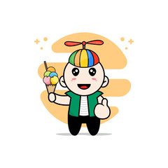 Cute men character holding a ice cream.