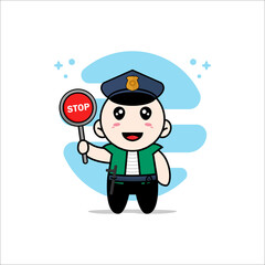 Cute men character wearing police costume.