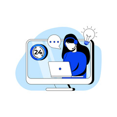 Customer Service Flat Design Concept Vector Illustration icon. Support, call center, Help desk, hotline operator. Abstract Metaphor. can use for landing page, mobile app.