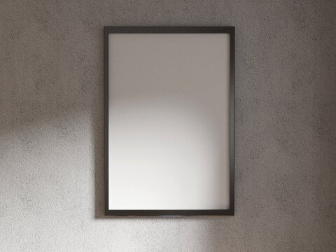 Empty photo frame for mockup on concrete wall. 3D rendering.