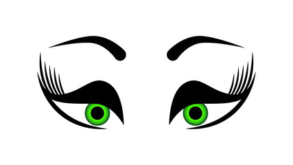 Beautiful sexy female green eyes with long eyelashes. Eyelash extensions, micro blading, mascara, beauty salon. Vector illustration.
