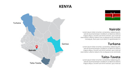 Kenya vector map infographic template divided by states, regions or provinces. Slide presentation