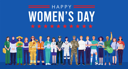 International women's day. Group of women with various occupations. Vector