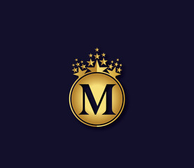 M Letter Crown Golden Colors Logo Design Concept