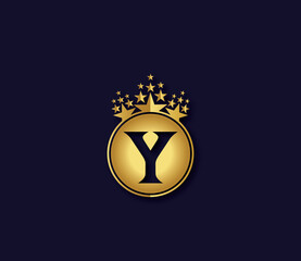Y Letter Crown Golden Colors Logo Design Concept