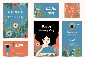 Fototapeta na wymiar Collection of international woman's day with flower.Editable vector illustration for website, invitation,postcard and banner