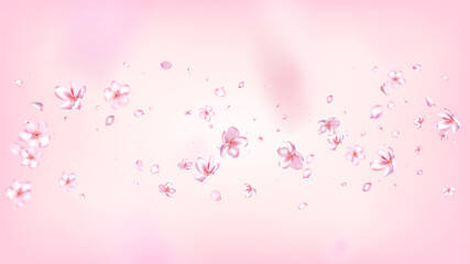 Nice Sakura Blossom Isolated Vector. Realistic Blowing 3d Petals Wedding Design. Japanese Oriental Flowers Wallpaper. Valentine, Mother's Day Pastel Nice Sakura Blossom Isolated on Rose