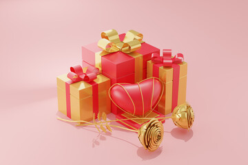 3D rendering illustration, gifts for any holidays in gray and yellow tones on a white background