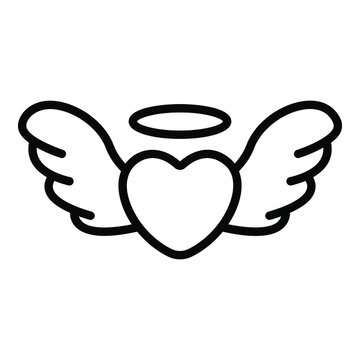 flying hart, wings, angle simple line icon collection for valentine day.