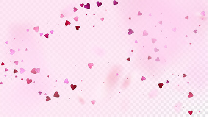 Red, Pink Hearts Vector Confetti. Valentines Day Romantic Pattern. Beautiful Pink Border Valentines Day Decoration with Falling Down Hearts Confetti. Modern Gift, Birthday Card, Poster Background