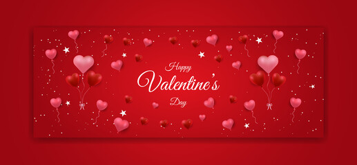 Valentine's day background banner design with 3d realstick love shape