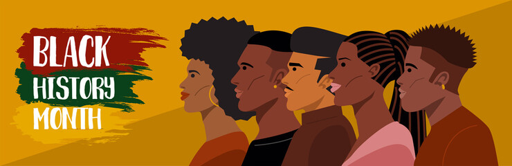 Black history month, Portrait of Young African American Hairstyles. Vector - obrazy, fototapety, plakaty
