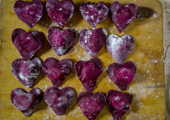 homemade beet paste in the form of hearts