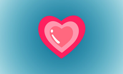 Heart, symbol of love and Valentine's Day. Three layers of pink flat icons have a reflection on blue background. 