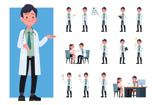 Set of doctor cartoon characters. Flat design people characters.