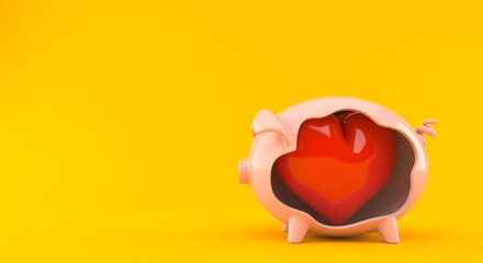 Heart inside piggy bank