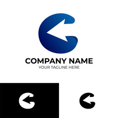 Letter C Arrow logo Template design With gradient blue color. vector illustration