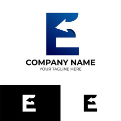 Letter E Arrow logo Template design With gradient blue color. vector illustration