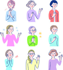 笑顔の中高年女性9人　セット