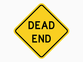 isolated dead end  warning sign, symbol on yellow round square on white color background element for road board, label, banner etc. flat vector design.