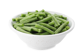 Fresh green beans in bowl isolated on white
